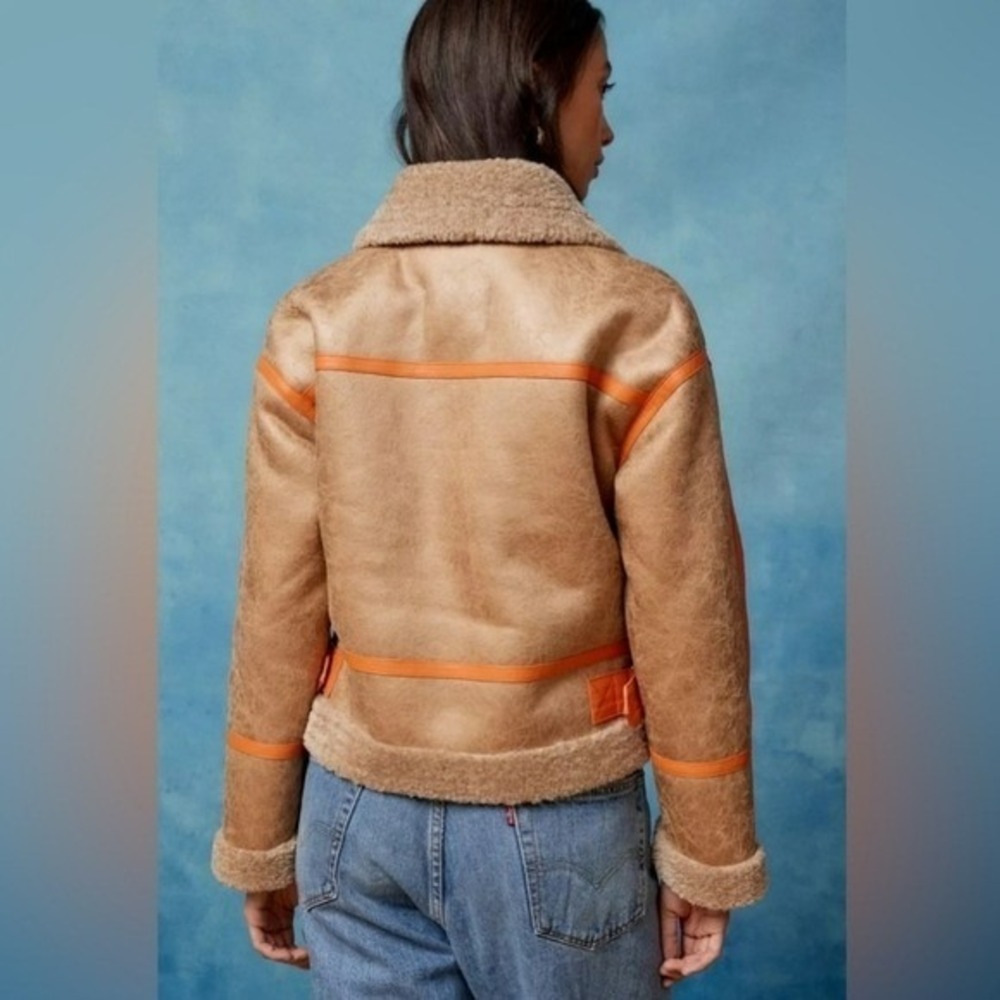Urban Outfitters BDG August Tan Faux Leather Shearling Aviator Jacket SZ XS - Picture 3 of 15